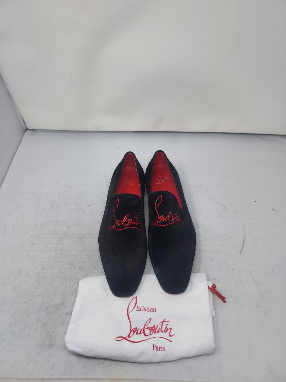 CHRISTIAN LOUBOUTIN Black Dandelion Strass Suede Logo Loafer